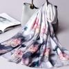 Женский длинный шарф из 100% натурального шелка, роскошный, с цветочным принтом, китайский шелковый платок-повязка на голову, шали и накидки из натурального шелка, фуляр для женщин