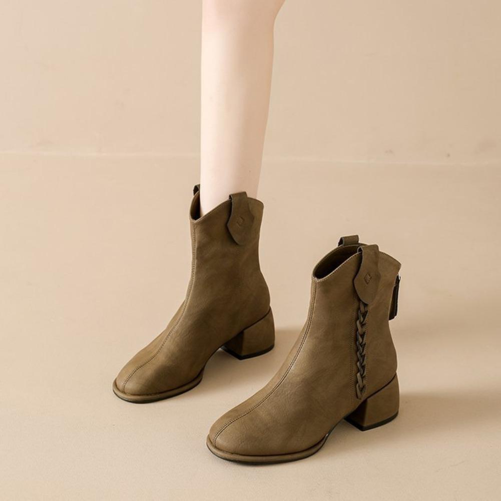 New Autumn Winter Women Ankle Boots Casual Back Zippers Low Heels Shoes Ladies Vintage Short Booties Fashion Soft Leather Shoes