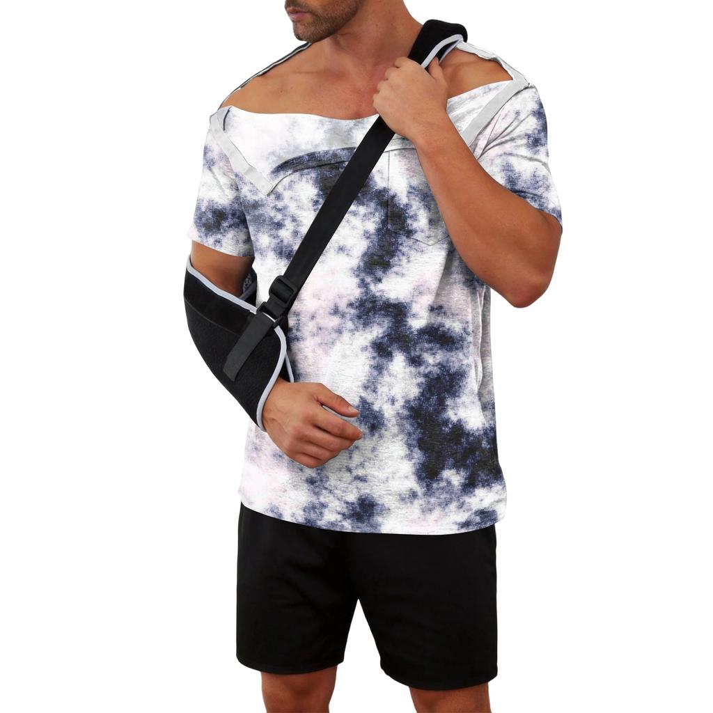 Men’s Tie Dye Printed Recovery Shirt Full Front Open Short Sleeve Side Design Comfortable Fit