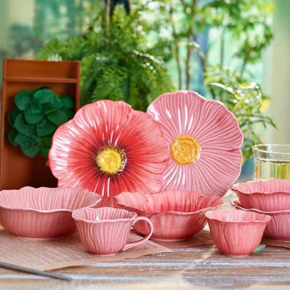 Ceramic Petal Set Dinner Plates Ins Style Home Cake Dessert Office Tea Cup Flower Bowl