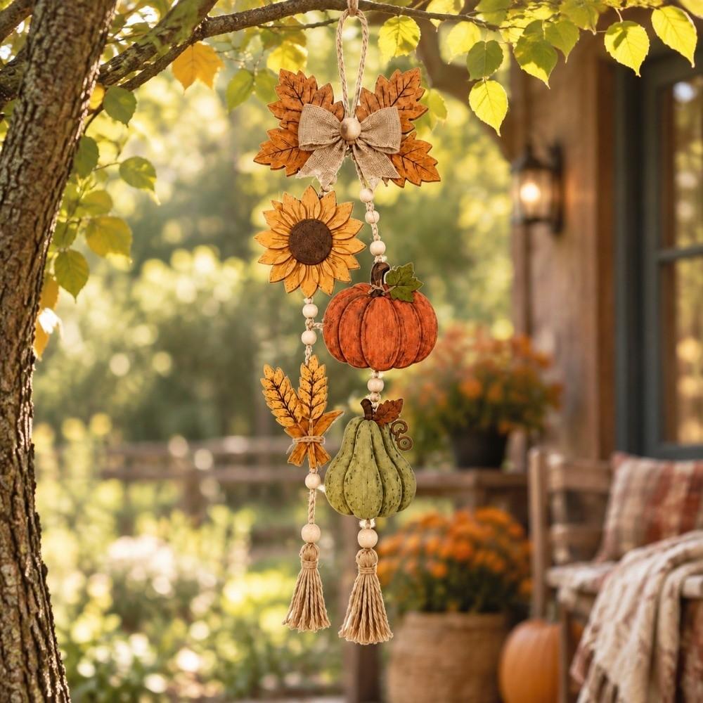 Wooden Autumn Theme Decorations Kit Maple Leaf Fall Harvest Pendant Material Kit Party