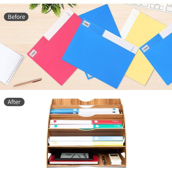 Organisateur de fichiers - AIMOONSA - Forme éventail 5 couches - Bois écologique - Clips PP inclus - 34×28×28 cm