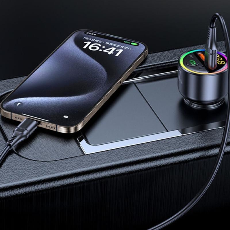 77 Вт Bluetooth-совместимый 5.4 FM-передатчик Автомобильный адаптер 65 Вт + 12 В Быстрая зарядка Автомобильный адаптер Звук вызова Светодиодный дисплей