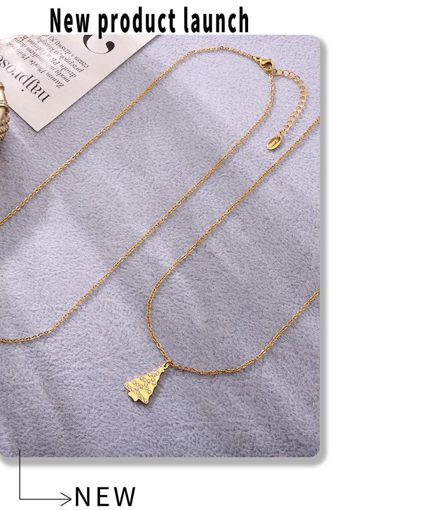 Gold-Plated Sugar Cube Christmas Tree Pendant Necklace with Zircon Inlay - Romantic Gift for Girlfriend