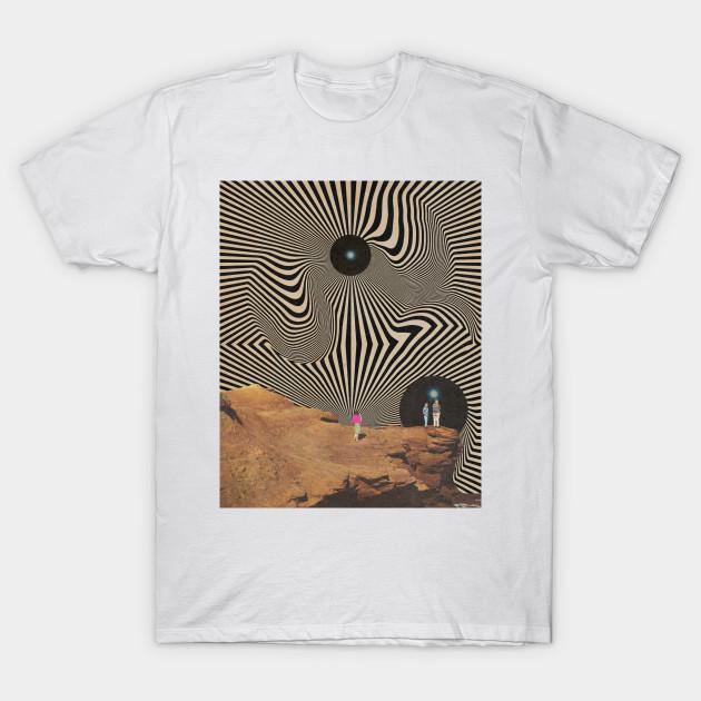 Men Black Print T-shirt Desert Lights No-Cut Heat Transfer Print Cotton Tshirt