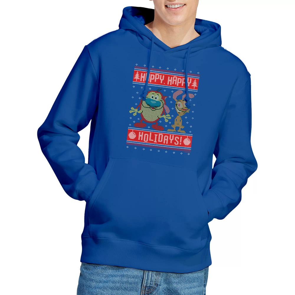 Ren & Stimpy Mens Happy, Happy Holidays Christmas Jumper Hoodie