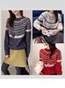 Retro Red Jacquard Knit Sweater - Korean Style Color Block Round Neck for Women