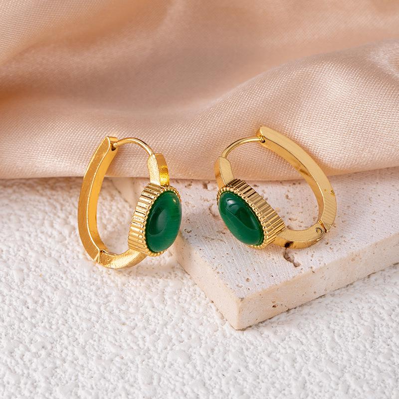 Высококачественные геометрические серьги-гвоздики из нержавеющей стали с имитацией синего бирюзового кошачьего глаза