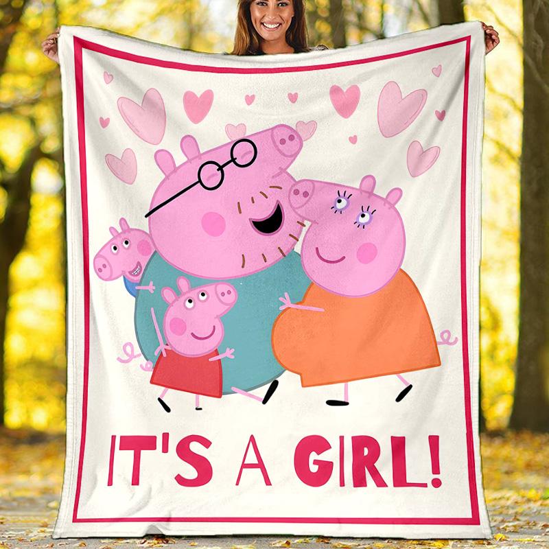 1pc Peppa Pig6 Theme Blanket - Digital Print, Polyester, Cozy for All Seasons, Perfect for Outdoor, Camping, and Travel