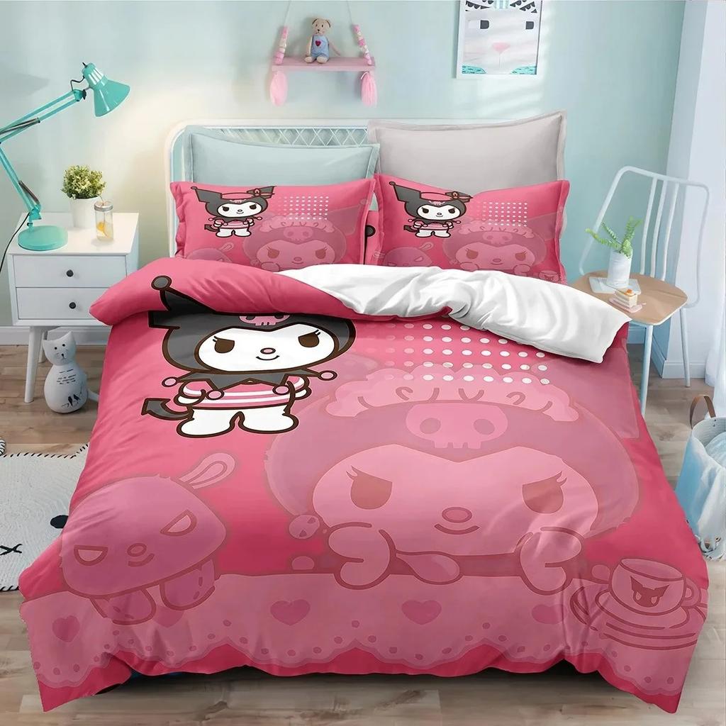 Пододеяльник Kuromi Мультяшный Sanrio Полный Милый Детская Спальня 100% Полиэстер Подарок для Взрослых Комплект Постельного Белья 2/3 шт.
