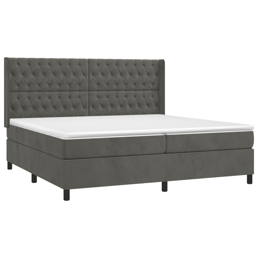 Box Spring Bed with Mattress & LED Lights Dark Grey 200x200 cm Velvet