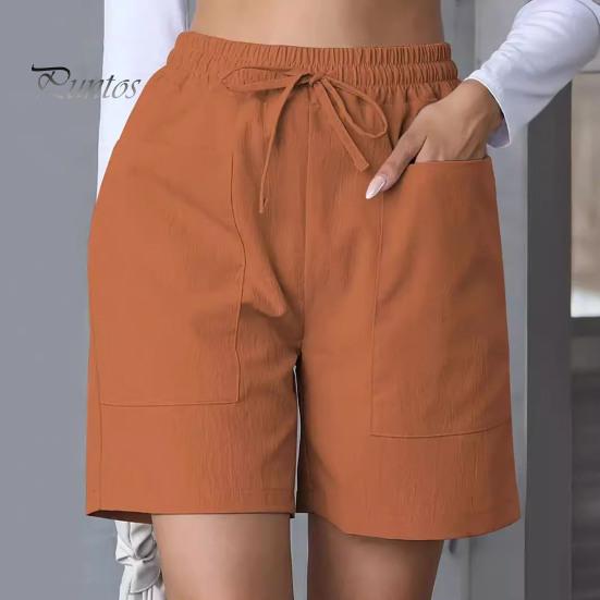 Женские летние шорты, повседневные, эластичные, средней талии, с карманами, широкие спортивные брюки на шнурке, одежда для фитнеса
