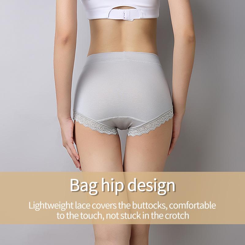 Mid-High Waist Cotton Crotch Lace Breathable Tummy Large Size Women's Triangle Pants