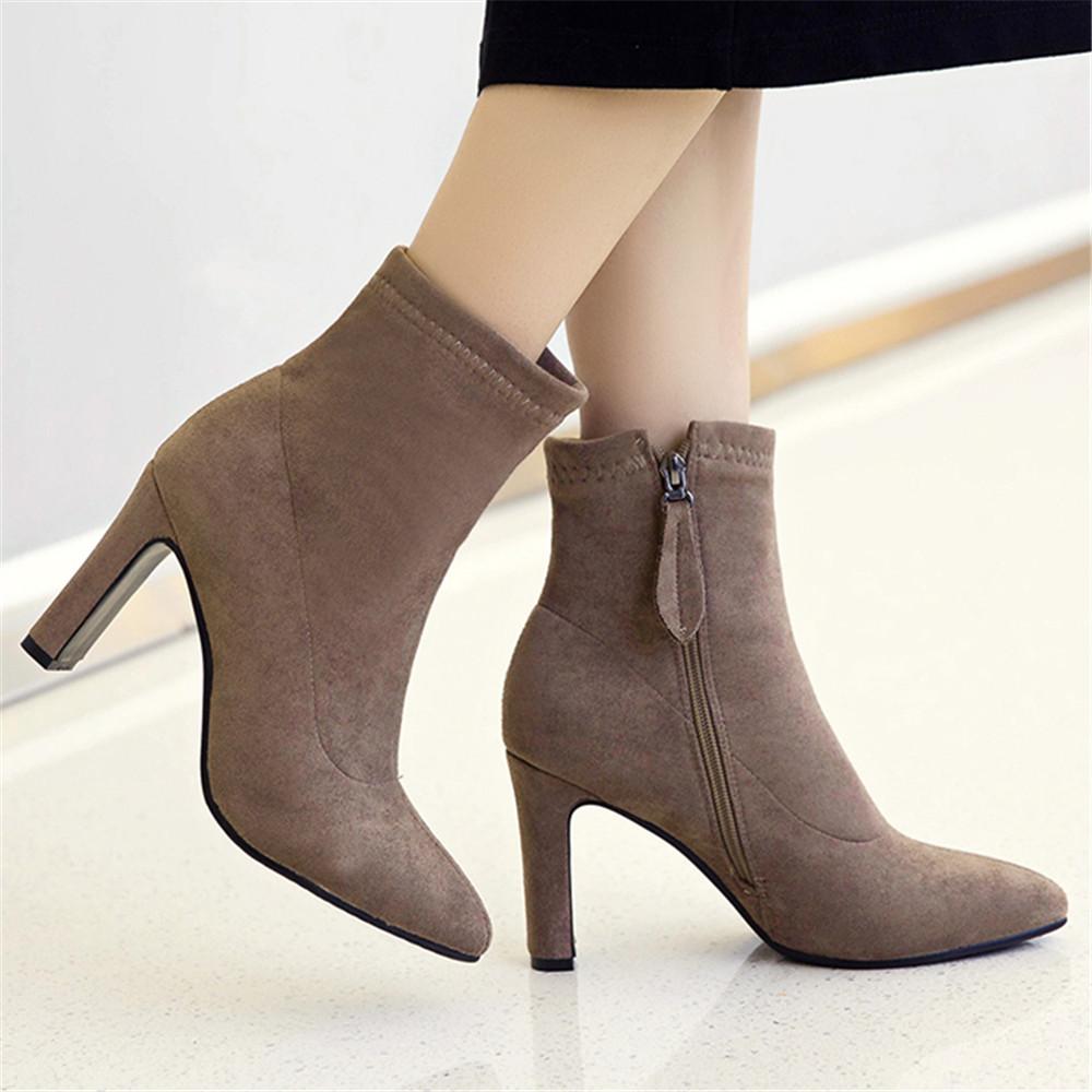 New High Heel Boots Women Korean Style Autumn and Winter High Heel Stretch Thin Boots Pointed Toe Sock Boots Women Gray