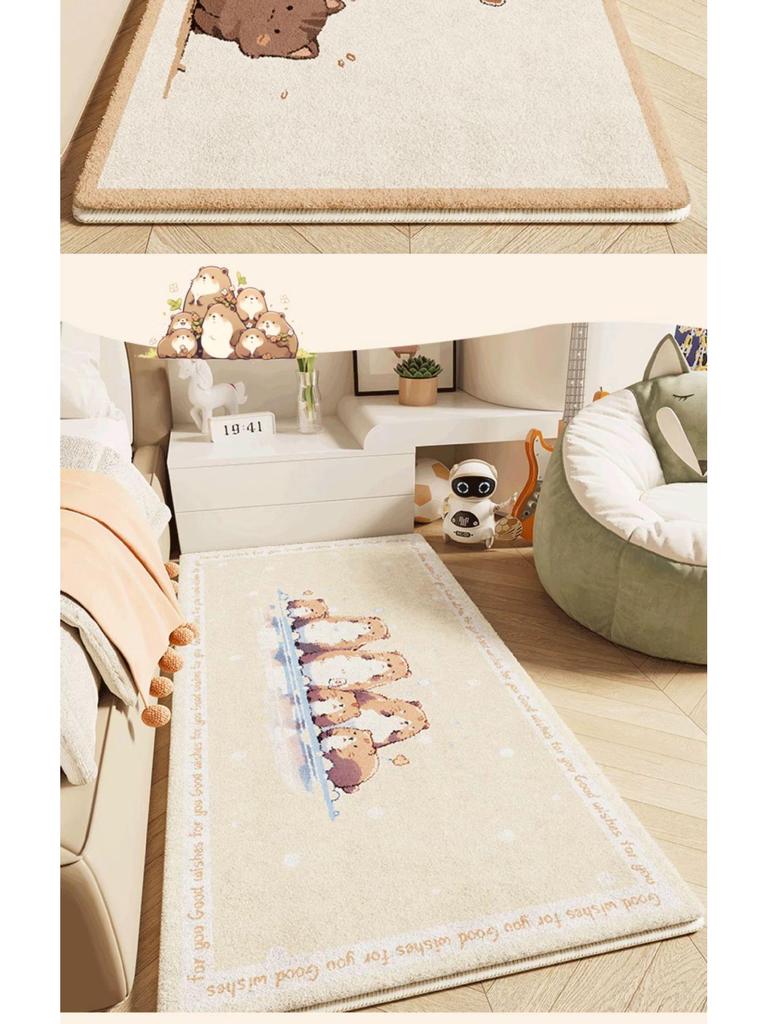 Детский мультяшный плюшевый прикроватный коврик - Искусственный кашемир, Милый и утолщенный напольный коврик для спальни девочки.