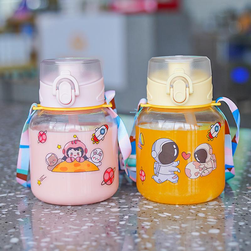 Water bottle1011 new children's cartoon water cup small fat cup girls portable cup strap handle plastic cup