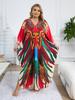 Plus Size Kaftan Red Bohemian Printed Summer Long Beach Dress Women Homewear Outfit Swim Suit Cover Up Loose Caftan
