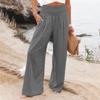 Women's Casual Loose High Waist Cotton Linen Wide Leg Long Pants With Pockets