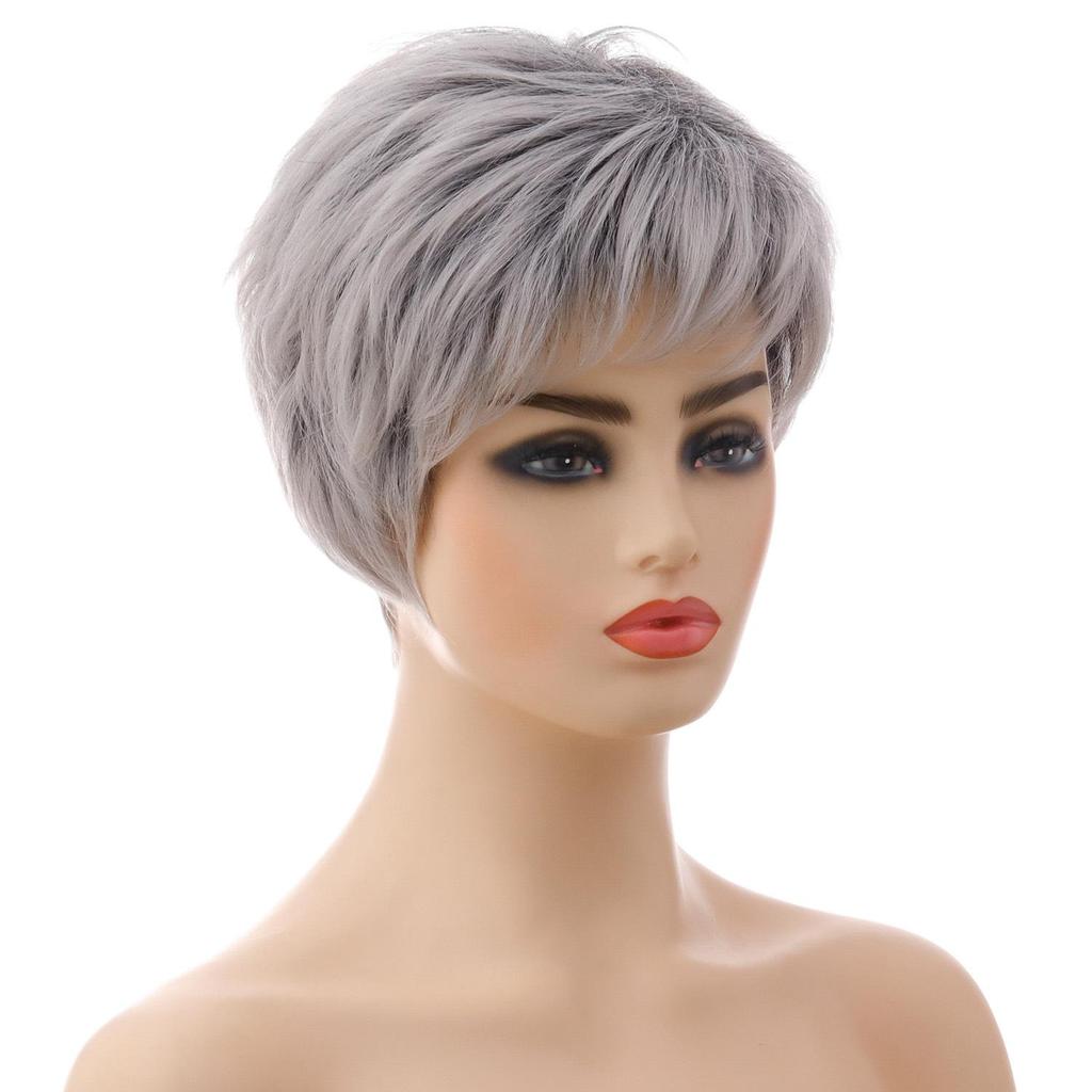 Short Silver-White Synthetic Wig for Women
