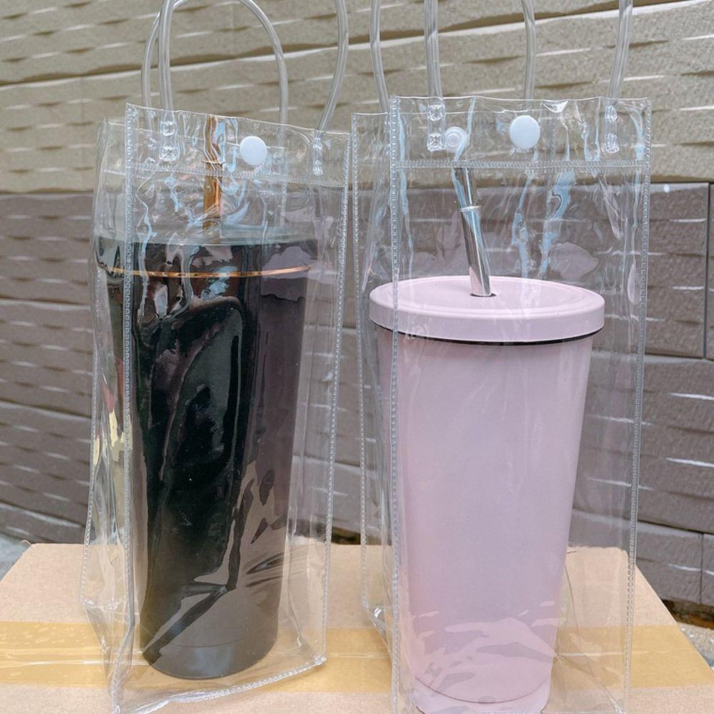 3Pcs With Convenient Handle Cups Bottle Cover Plastic PVC Bottle Bag Transparent Bag  Themos Bottle