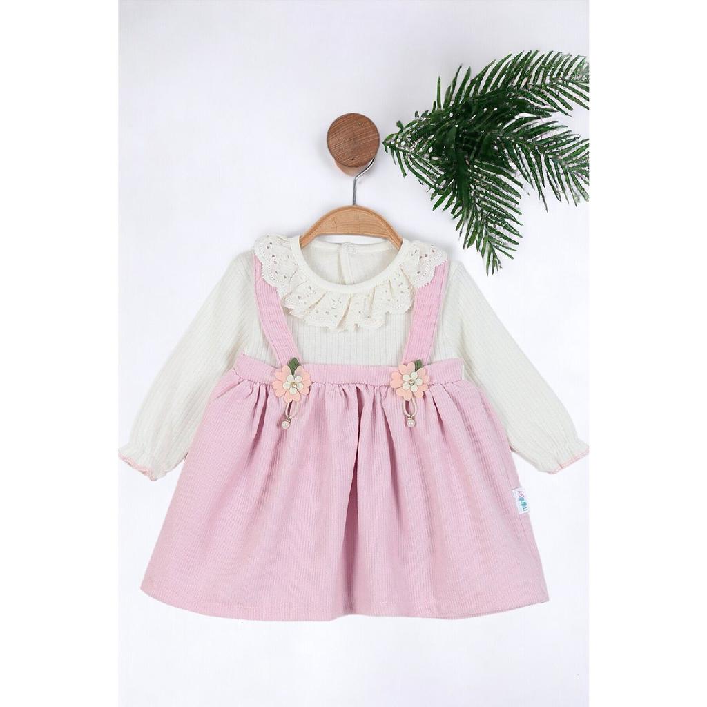 Baby Girl Vintage Lace Collar Salopet Ribbed Dress