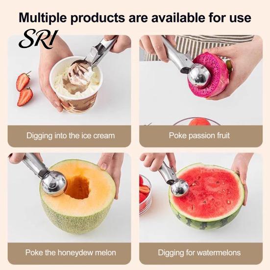 Fruit Scooper Ice Cream Scoop, Stainless Steel with Trigger Non-Slip Handle, Dessert Tool Heavy Duty Metal Scoop for Balls Spoon