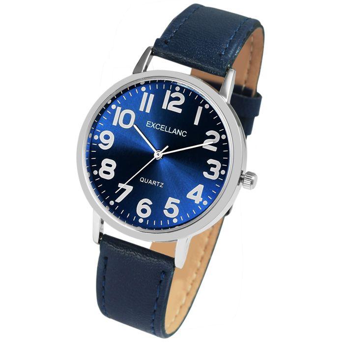 Montre - EXCELLANC - Excellanc - 39 mm - Cadran bleu - Bracelet simili cuir bleu