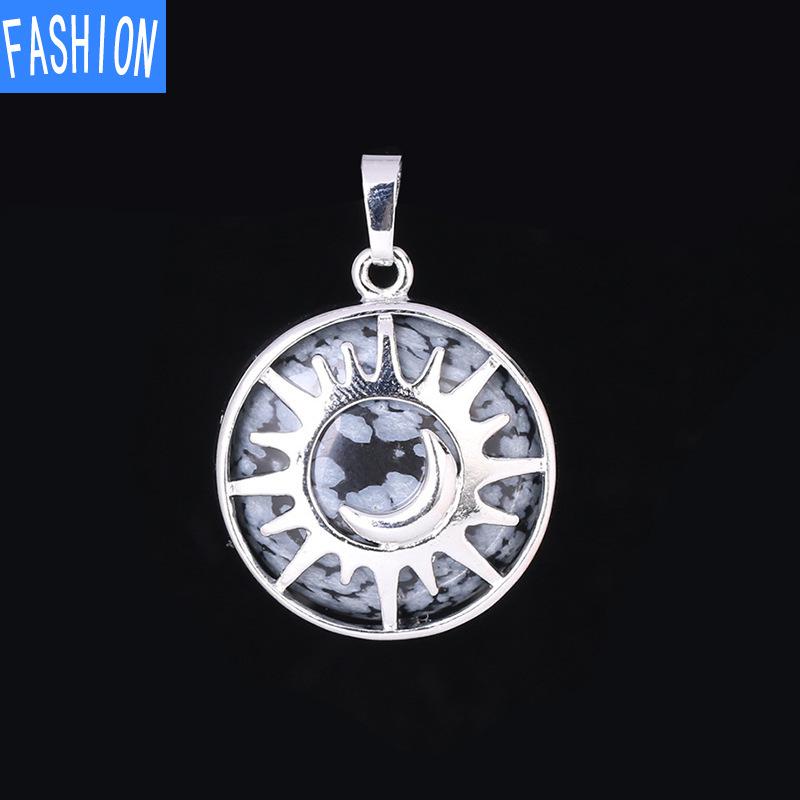 Кулон из натурального кристалла в национальном стиле с выдолбленной луной и солнцем, ожерелье, кулон, аура энергии, полудрагоценный камень