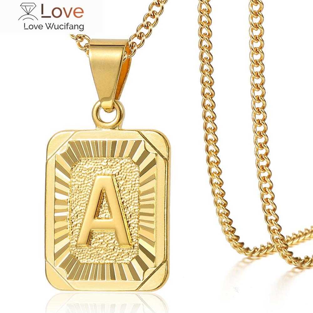 Initial Letter Pendant Necklaces Charm Gold Stainless Steel Letter Square Necklace For Women Alphabet Jewelry 23inch Dgp62b3