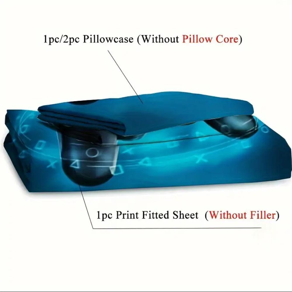 2/3pcs Gamepad Print Fitted Sheet Set (1* Fitted Sheet + 1/2*Pillowcases, Without Core), Mattress Covers Bedding, Soft Comfort