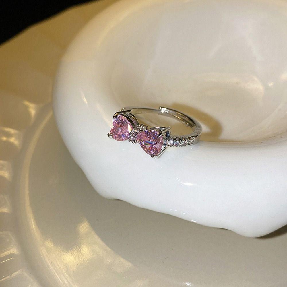 Pink Bow-tie Ring Exquisite Bowknot Opening Ring Beauty Bowknot Finger Ring  Girls