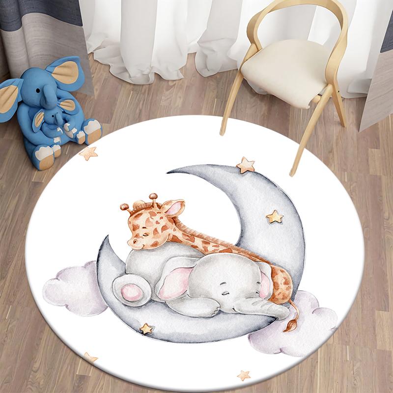 Living Room Round Carpet Floor Mat Kids Anti-Slip Mat Cartoon Bear Print Kids Carpet Kawaii Area Rug