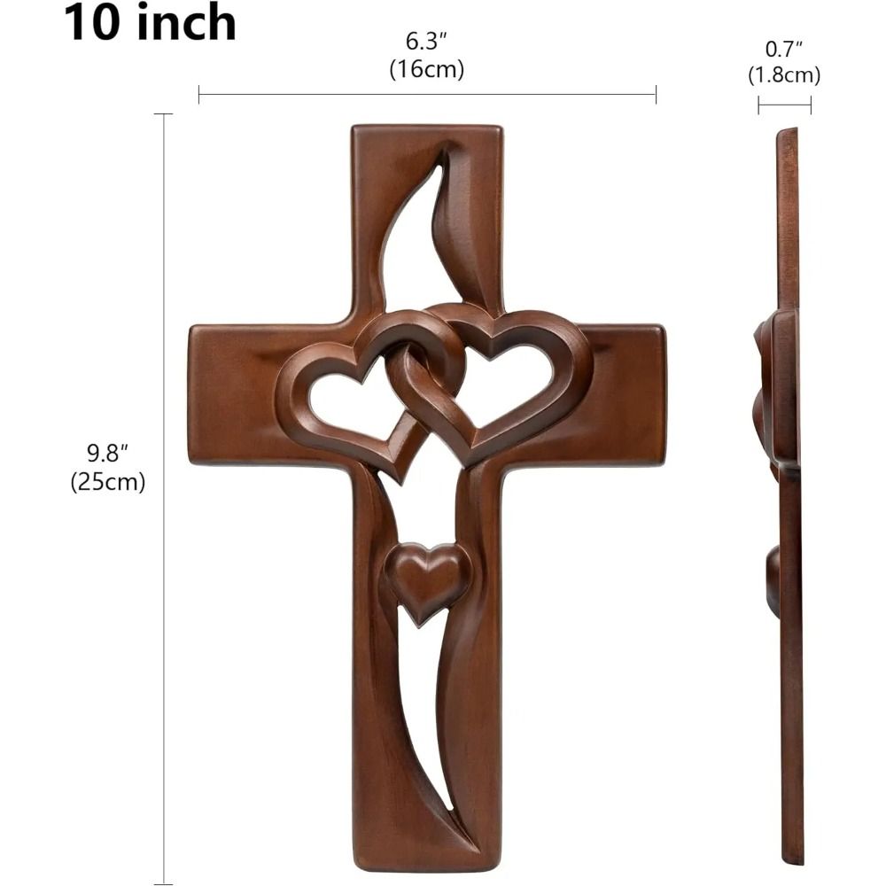 Christian Intertwined Heart Wooden Cross Valentine's Day Log Cross Pendant Living Room Decor