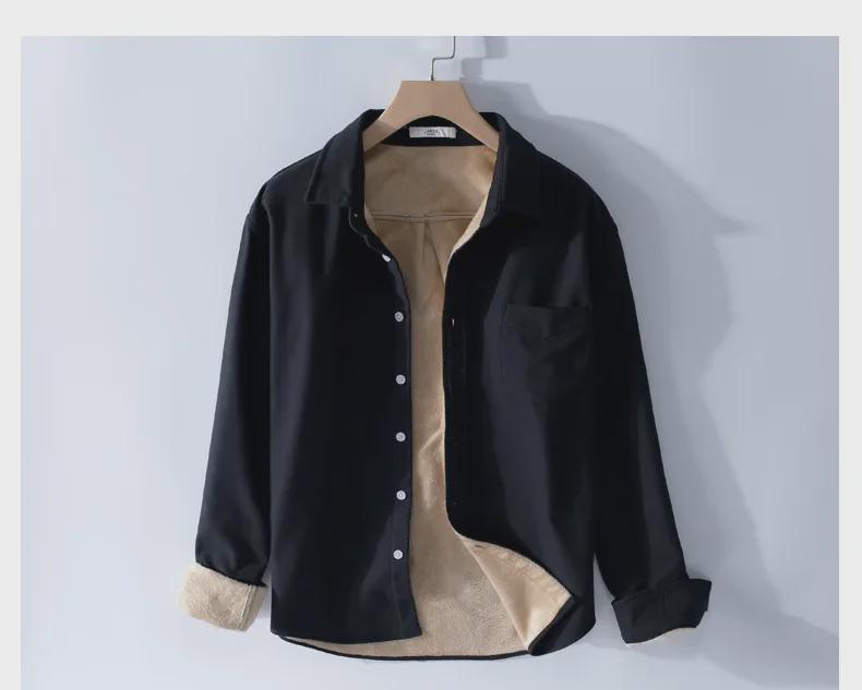 Men's Warm Long-Sleeve Velvet Shirt for Autumn and Winter (Style 9307)