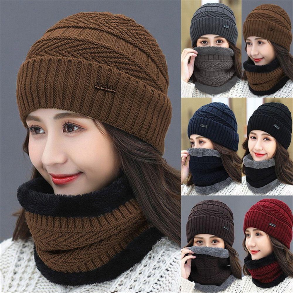Men Women Soft Fleece Balaclava Neck Scarf Cap Beanie Hat Scarf Knitted Hat