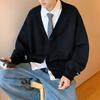 Pockets Man With Clothes Knitted Sweaters For Men Coat Solid Color Plain Jacket Cardigan Icon V Neck Overfit Ugly Korean Fashion