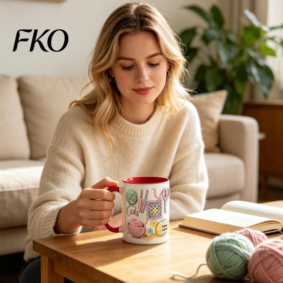 Novelty Coffee Cup Ceramic Mug, with 3D Knitting Pattern Design, Large Capacity Microwave Safe Mug Durable Tea Cup, for Craft Lovers Kitchen