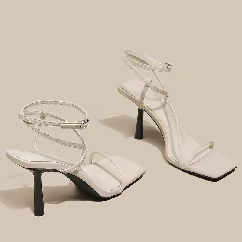 Open Toe 2024 Summer All-match Silver Sandals Women's French Square Head Stilettos Women's Stilettos High Heels Sandals Women