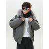 Wassup American Retro Fur Collar Hooded Cotton Parka Jacket for Men and Women, Winter Thickened Minimalist Workwear Cotton Coat