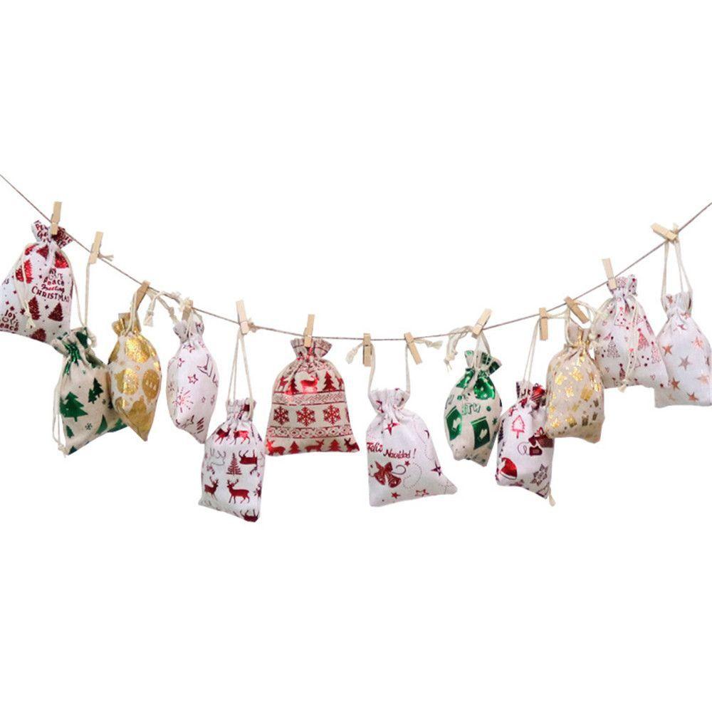 Plain Snowman Wedding Favor Elk Jute Gift Bags Candy Organizer Drawstring Pouch Merry Christmas