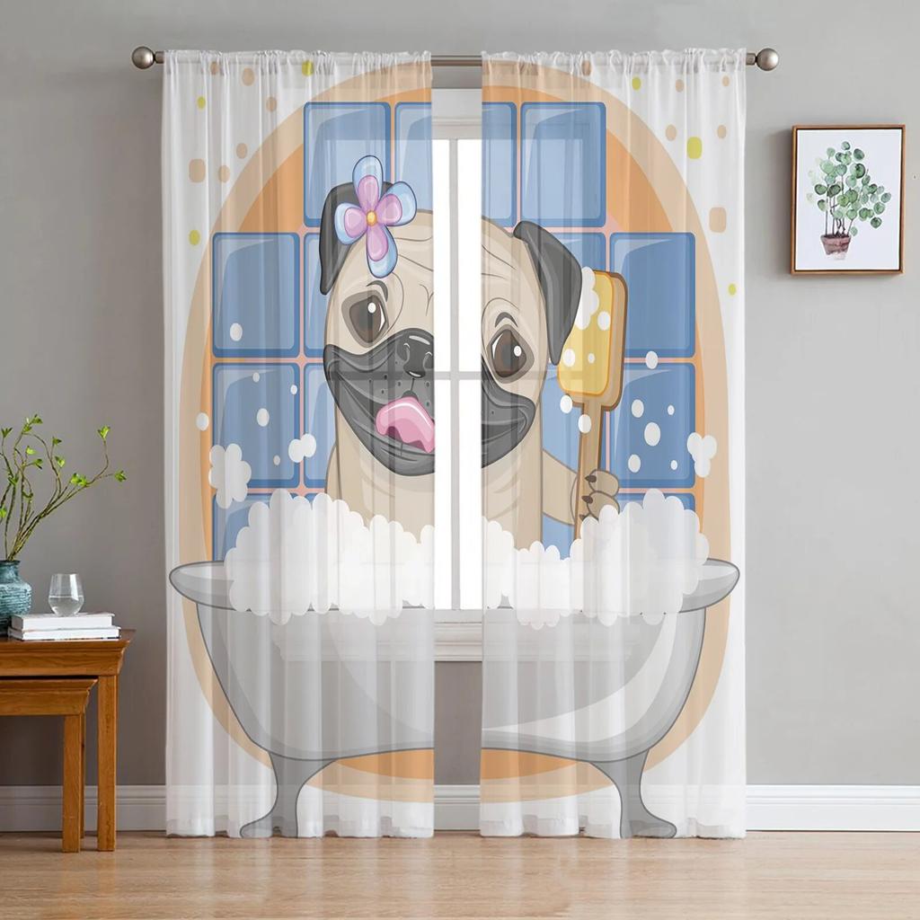 Тюлевые шторы с изображением щенка бультерьера для гостиной, спальни, современная вуаль, кухонные шифоновые прозрачные шторы