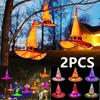 2Pcs Halloween Decoration Outdoor Hanging Lighted Glowing Witch Hat Lights Battery Operated for Outdoor Yard Tree Decorations for Cosplay Props