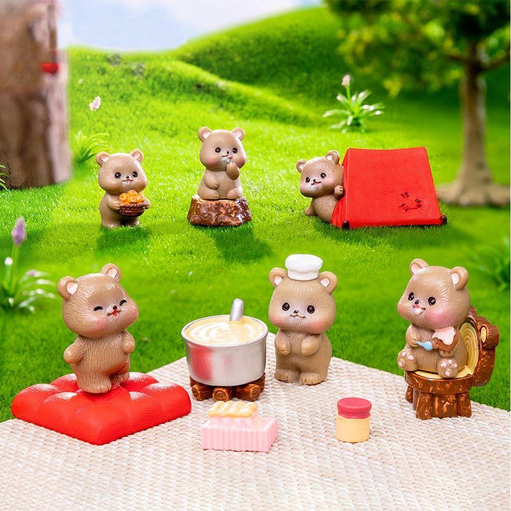 Kids Toy Camping Tiny Brown Bear Statue Resin Mini Animals Scene Model  Home Decoration