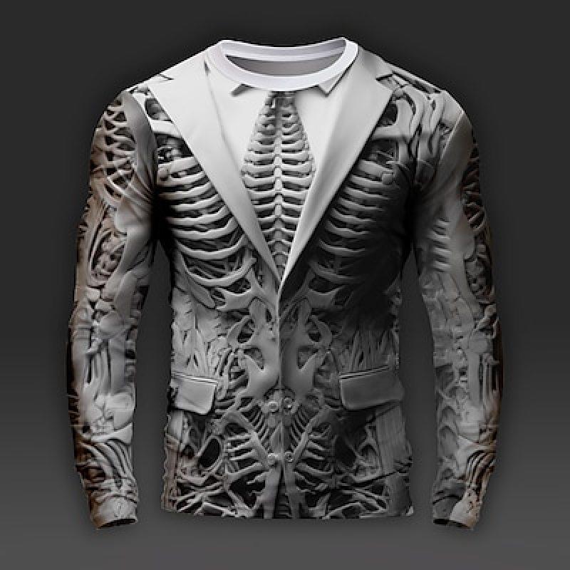 Skull Bone Skeleto Daily Designer Artistic Мужская повседневная праздничная футболка с 3D-принтом, рубашка с длинным рукавом и круглым вырезом, одежда на весну и осень
