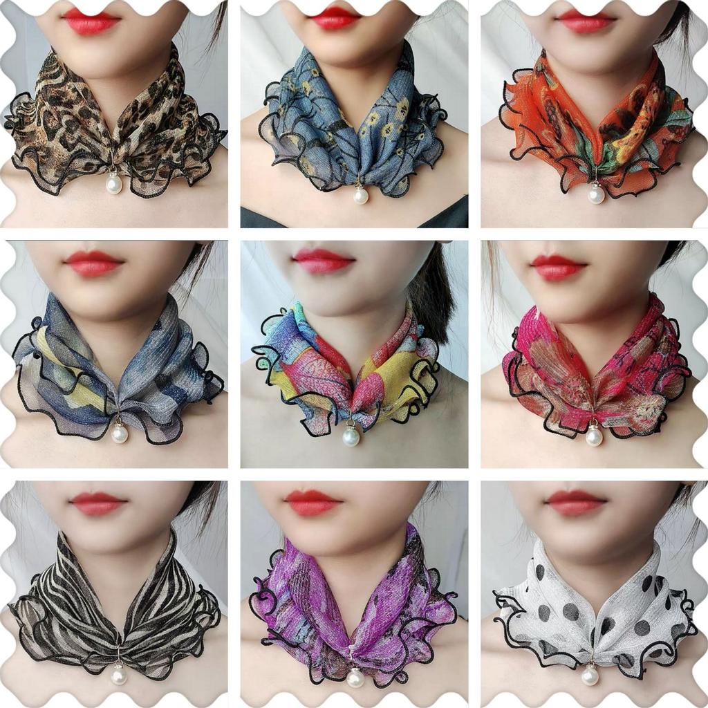 Women Jewelry Accessory Headscarf Pearl Headband Gold Thread Stretch Lace Scarf Necklace