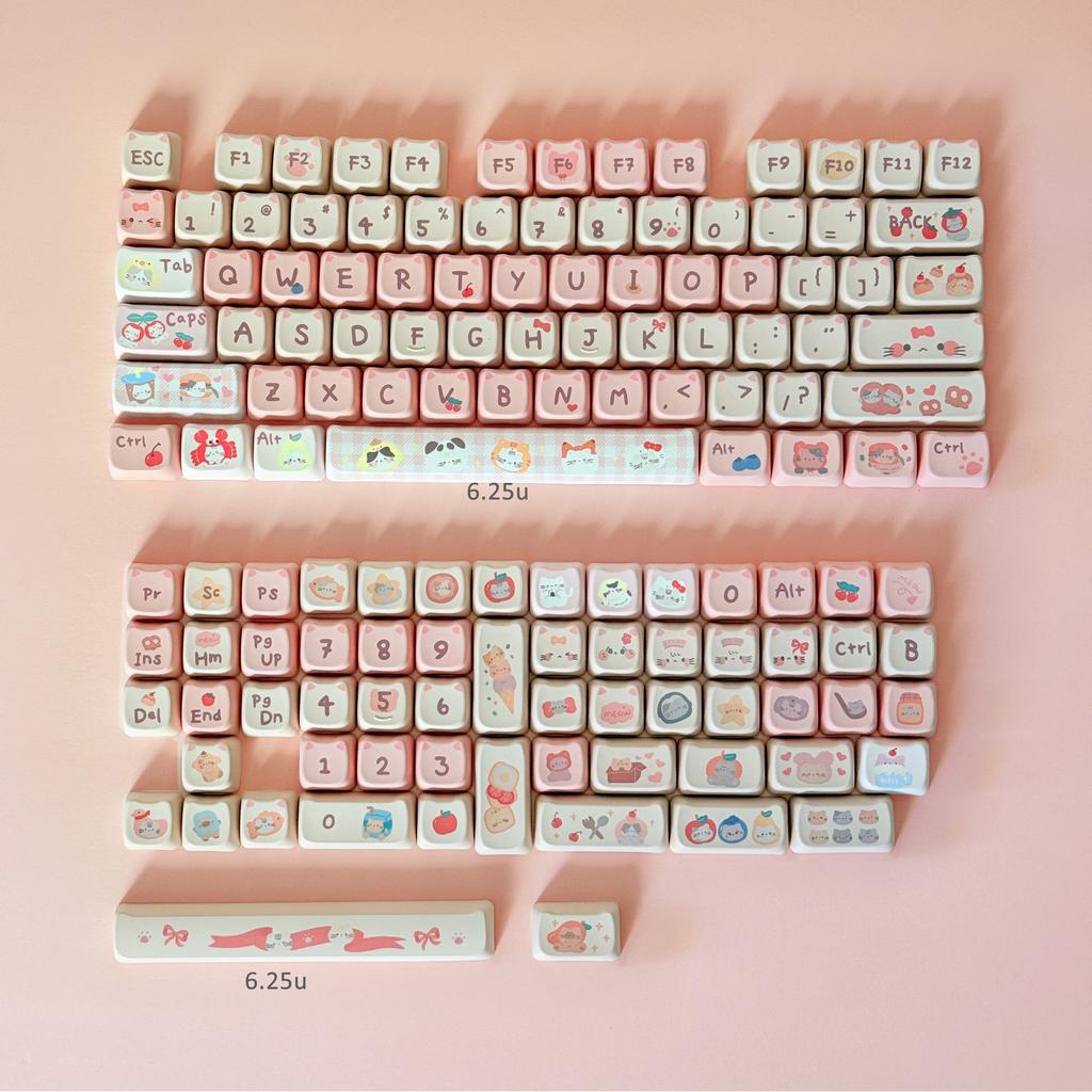 Cute KeyCaps MOA Pink Purple Yellow MAO Profile Cat Ear Shape Custom PBT Keycap for 60% 65% 75% TKL 96% Mechanical Keyboard