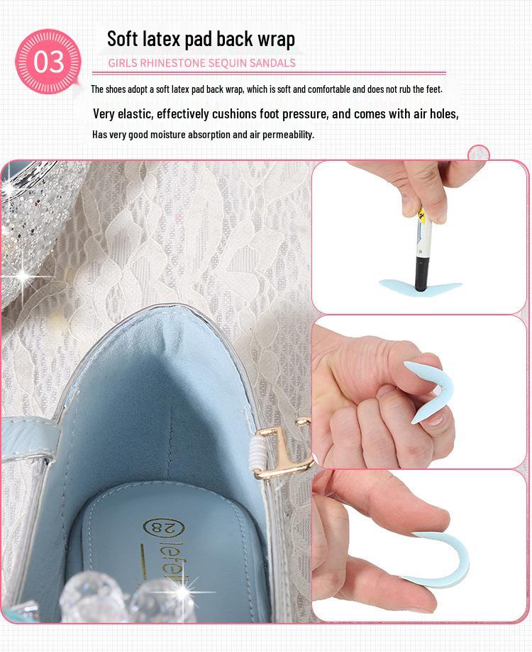 Туфли-лодочки принцессы с голубыми кристаллами для девочек - Весенне-осенние модные туфли с цветочным декором, не скользят для детей