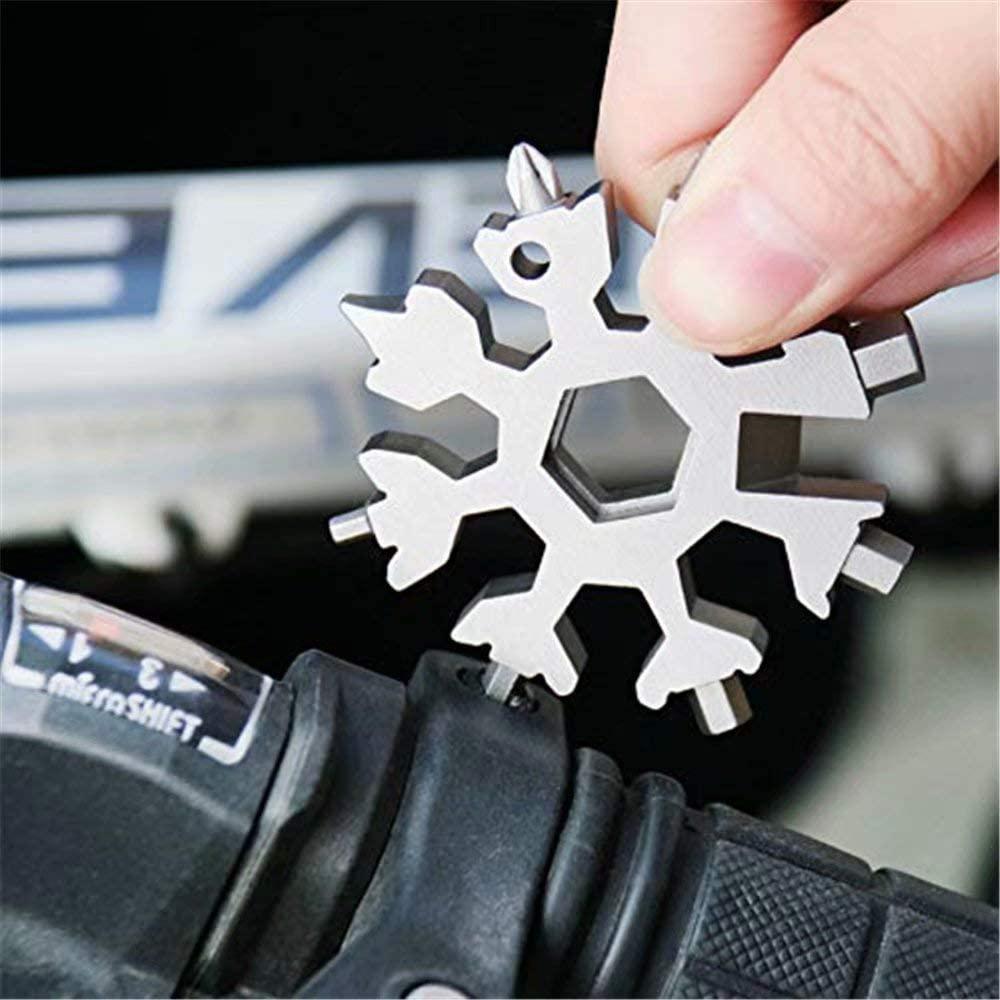 18 In 1 Universal Screw Wrench Snowflake Camp Key Ring Outdoor Wrench Hexagon Wrench Pocket Tool Corkscrew Tools for Reparing