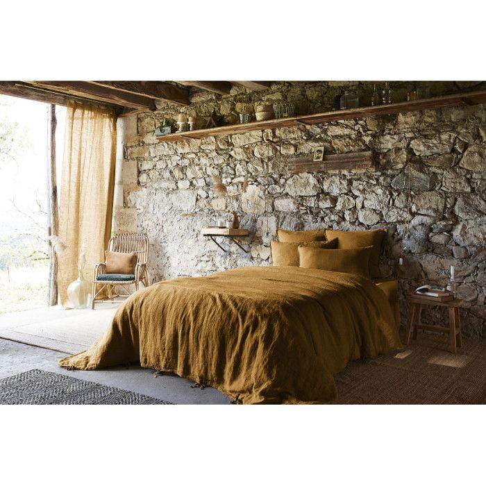 Housse de couette "Soline" toutes dimensions Lin lavé l'Effet Papillon - Soline Caramel - 140 x 200 cm - Soline Caramel -