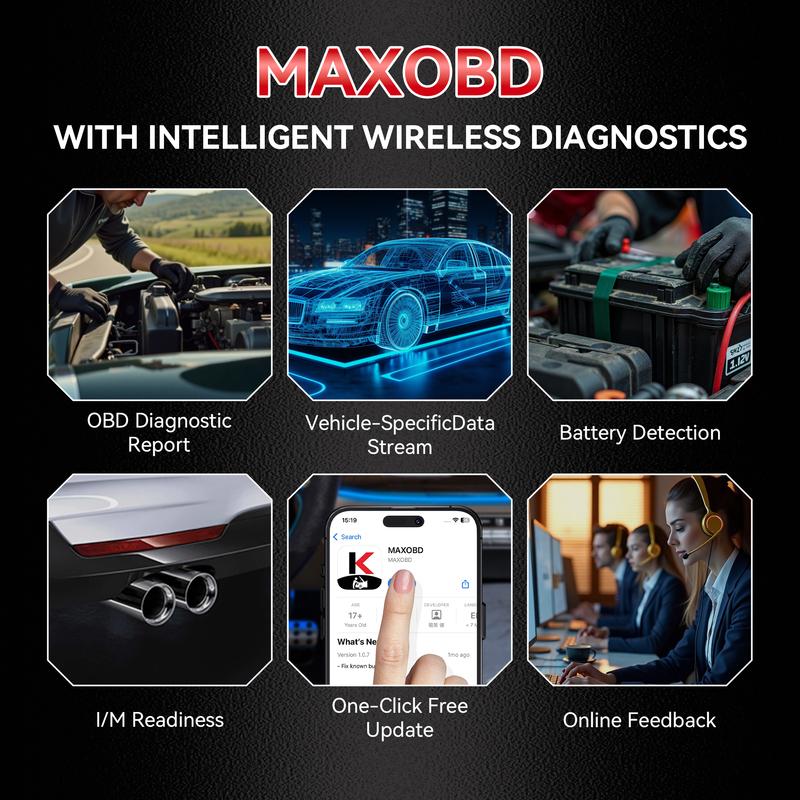 2026 KONNWEI MAXOBD Полная система OBD2 сканер Bluetooth 5.2 OBDII Диагностические инструменты для двигателя/трансмиссии/ABS/подушки безопасности Считыватель кодов